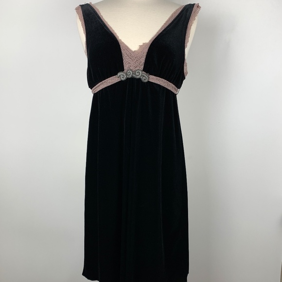 FREE PEOPLE M Velvet Lace Empire Waist Dress Black - Picture 1 of 7